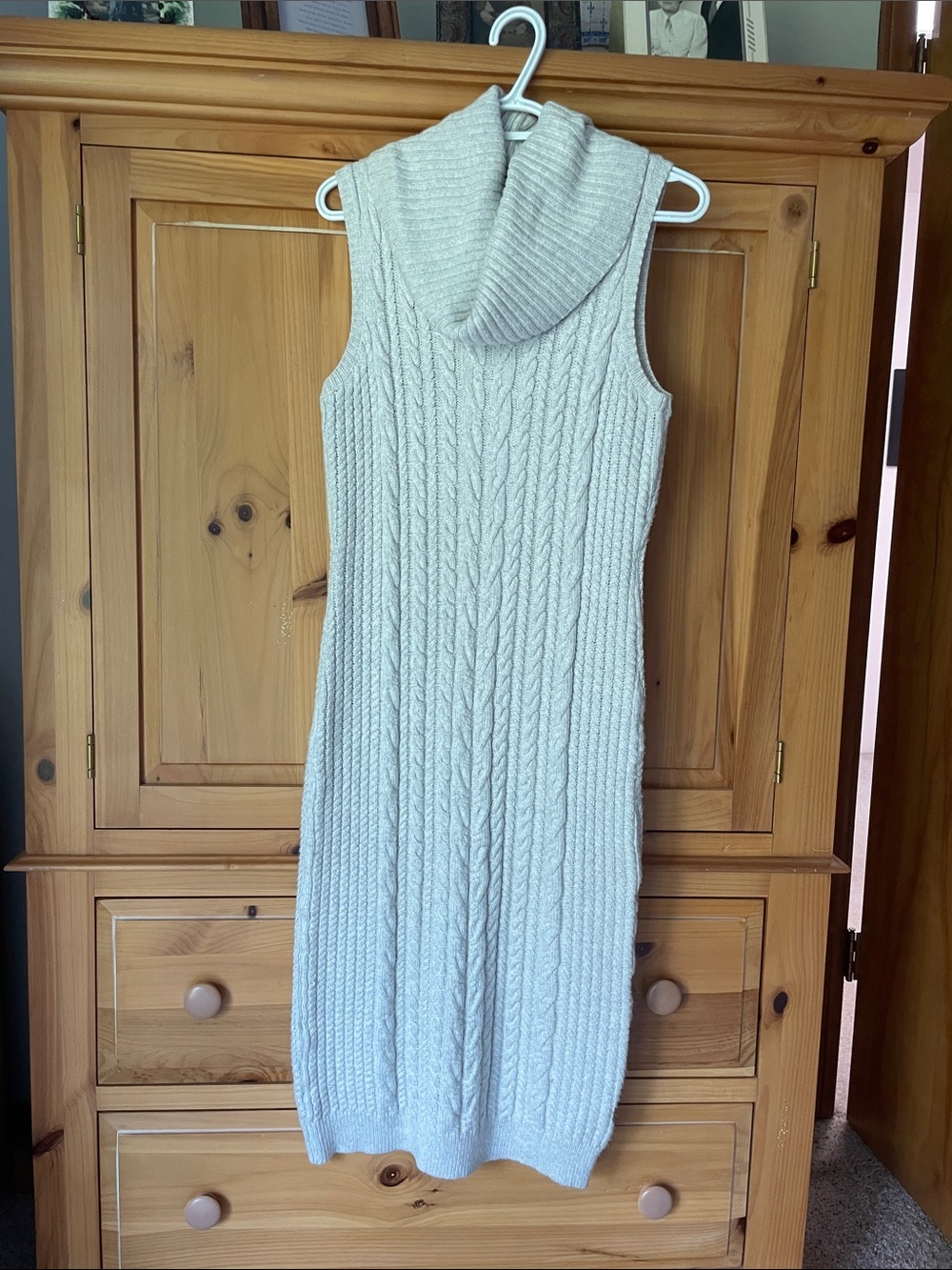 Rachel Zoe Cream Cable Knit Sleeveless Turtleneck Dress
